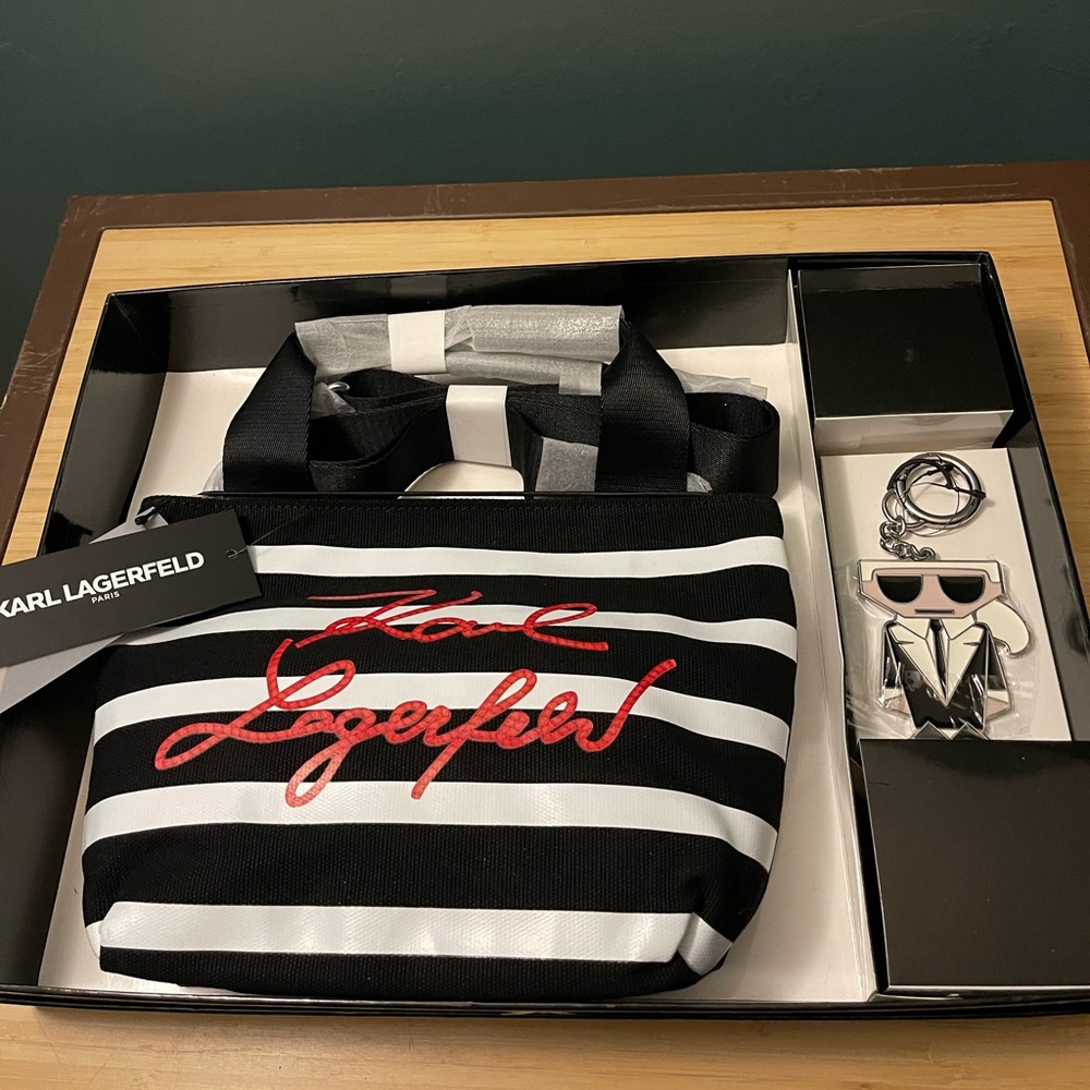 Karl Lagerfeld Crossbody Bag + Keychain Set (will include free travel makeup bag